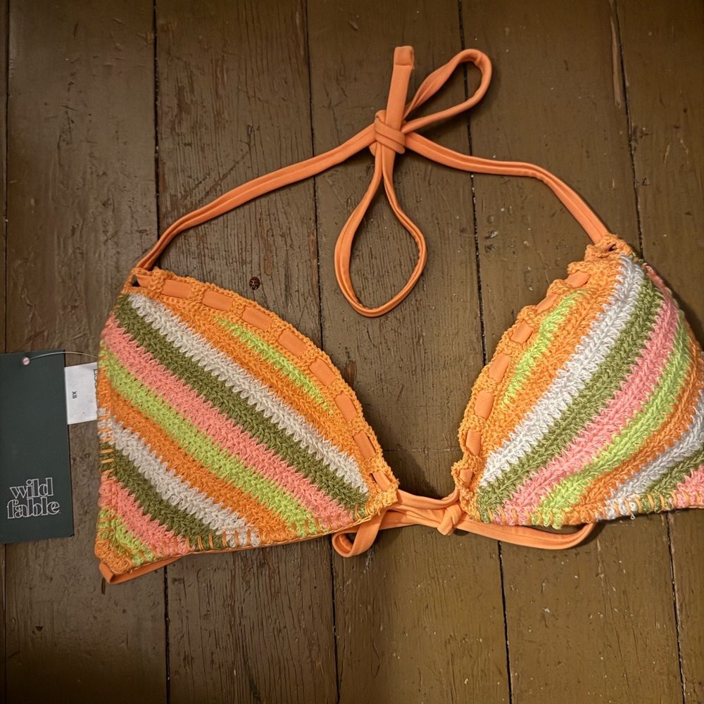 wild fable Orange Multi Crochet Triangle Bikini Top
